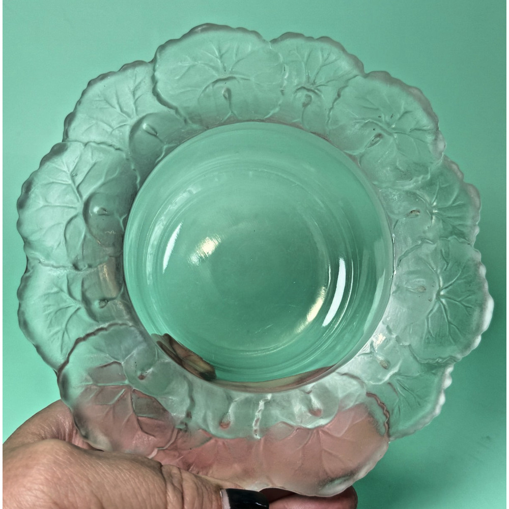Vintage Frosted Crystal Geranium Flower Honfleur Wine Coaster Trinket Dish Bowl